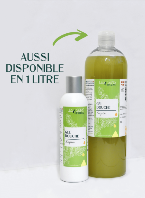 petit et grand flacon du gel douche bio au sapin