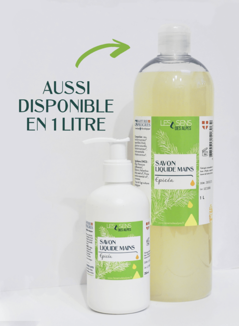 Flacons de 250ml et 1 litre de Savon Liquide Epicea Bio